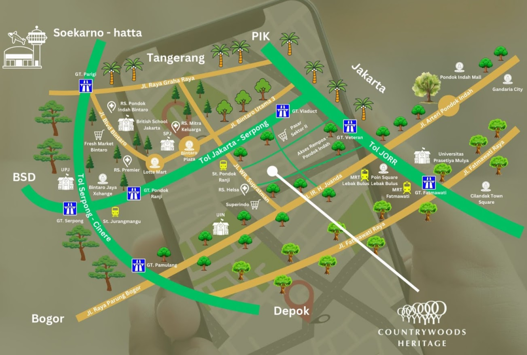 peta lokasi countrywoods bintaro