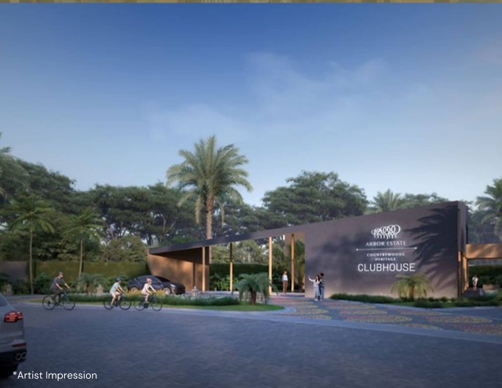 tampilan depan club house arbor estate